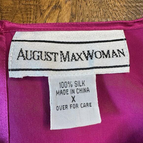 Vintage August Max Womens Sz X 100% Silk Long Sleeve Blouse Top Fucia NWT - Picture 2 of 6